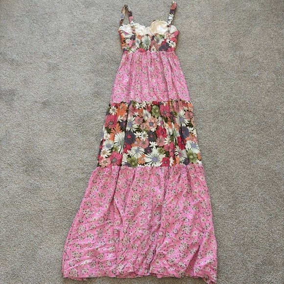 Agua Bendita Alani Javi Dress‎ Womens M Pink Floral Cottagecore Vacation Maxi - Picture 10 of 12